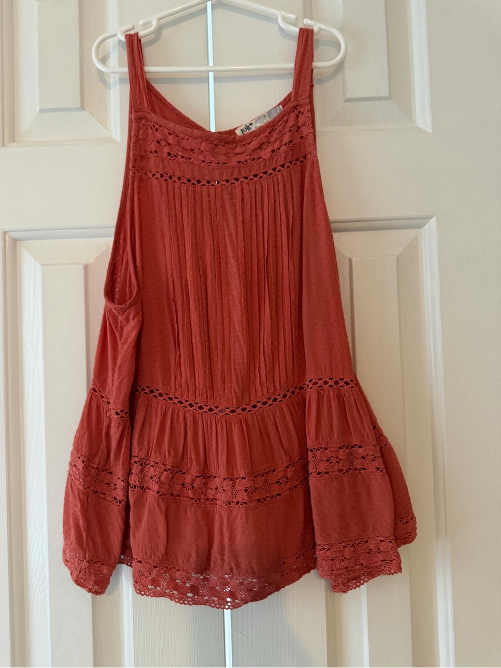 Jolt Rust-Red Crochet Trim Flow Tank Top